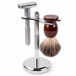 Qshave Safety Razor 100% Pure Badger Shave Brush and Stand
